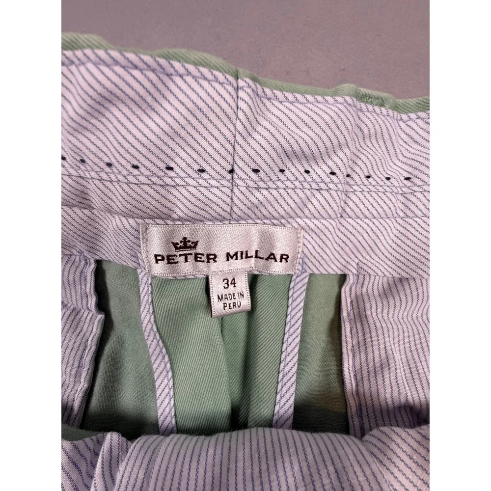 Peter Millar Mens Sage Green Flat Front Chino Shorts Size 34 Golf Casual Twill